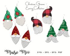 christmas gnome earring collection with red, green and silver glitters