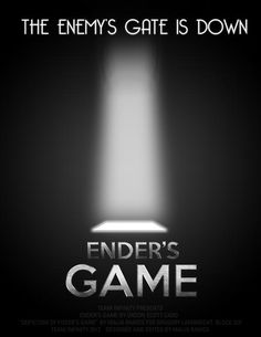 the ender's game movie poster is shown in black and white with an open door