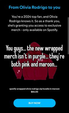 an ad for the new pink and maroon hoodie, which is on sale in stores