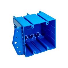 a blue plastic box with three screws in the bottom and two holes on each side