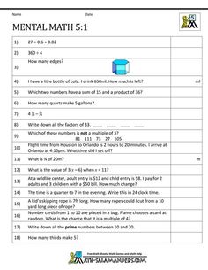 the worksheet for mental math is shown