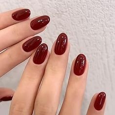 Amazon.com : fall nail Nail Short, Wine Nails, Cherry Nails, Short Almond, Burgundy Nails, Jelly Nails, Oval Nails, Stick On Nails, Nail Glue