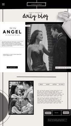 an image of a website page with black and white images on it, including the words angel