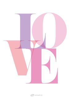 the word love is written in pink and purple