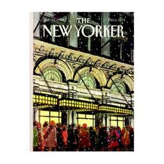 the new yorker magazine cover with people walking in front of an ornate building at night