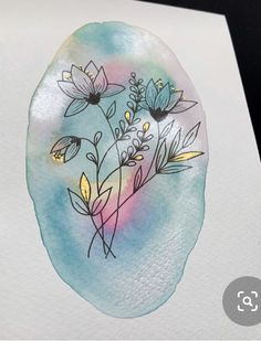 a watercolor drawing of flowers in a vase