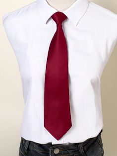 Red    Polyester   Embellished Non-Stretch  Women Accessories Red Tie Aesthetic, Mafia Oc, Black Suit Red Tie, Suit With Red Tie, White Christmas Outfit, Cargo Shorts Outfit, Red Tie Men, Descendants Oc, Iida Tenya