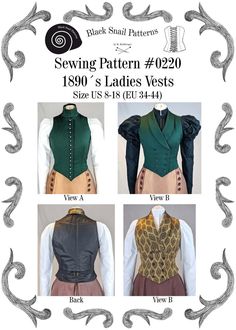 Fan Skirt, Ladies Vests, Ladies Waistcoat, Waistcoat Pattern, Vest Sewing Pattern, Narrow Waist, Steampunk Costume, Victorian Women