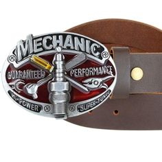 a belt with mechanic's tools on it and the words mechanic written in silver