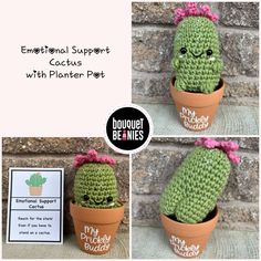 🌵 Emotional Support Cactus in Flower Pot ~ Hand Crocheted 🌵 The perfect gift for all the plant lovers, as an emotional support plant, or to let someone know to "reach for the stars!" Measurements:  Approx. 4.75" tall (with including squiggly top) x 8" around * PLEASE NOTE:  * Due to small parts, this is not a toy for children, please make sure they are up and out of their reach and monitor children at all times when in the same room. These are the perfect little gift to display on a desk or sh Gift Friend, Pot Plant, Cactus Plant, Friend Gifts, Cactus Flower, Positive Affirmation, Emotional Support, Gifts For Coworkers, Plant Lover