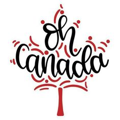 an image of a canada tree with the word on it in black and red ink