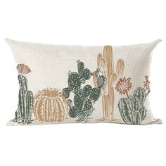 a pillow with cactus and succulents on it