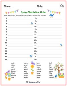 spring alphabetical order printable worksheet