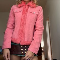 One Of A Kind In Excellent Vintage Condition Penny Lane Pink Rabbit Fur Jacket.This Is Such A Perfect Coat High Quality Materials And Pink Suede Coat With Pink Fur Trim And Pink Fur Collars. The Perfect Coat Found In Nyc. I Really Love This Piece It’s Apart Of My Personal Collection And I Don’t Really Want To Give It Up. It’s To Die For Rock Chick Glam. Like True Rockstar Gf Glamour. Very 00s Does 70s. Grey Silver Buttons. This Coat Is In Crazy Amazing Condition For Being So Old. A True Dead Stock Gem. So Western Bohemian Glam. Mutiple Silver Enclosures Do Up The Jacket #Furcoat #Furjacket #Pinkfur #70scoat Afghancoat Penny Lane 60s Y2k Grunge 00s Glam Chic French Boho Streetwear W Velvet Jacket Outfit, French Boho, Jeans Rosa, Boho Streetwear, Bohemian Glam, Rabbit Fur Jacket, Western Bohemian, Rockstar Gf, Glam Chic