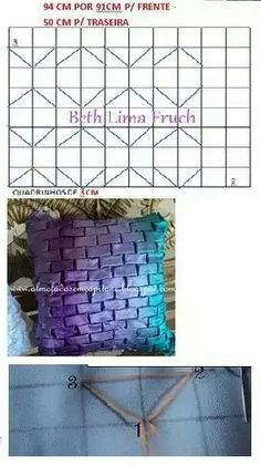 the instructions for how to make a decorative pillow with different colors and patterns on it