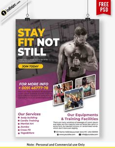 a flyer for a gym class with the words stay fit not still