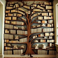 a large book shelf with many books on it