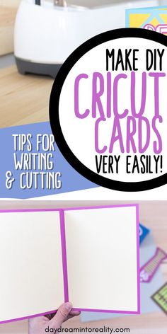 an open book with the words make diy cricut cards and very easily