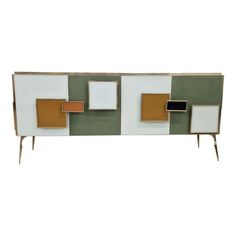 a sideboard with different colored squares on it