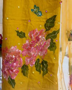 Chinese floral art suit on mustard yellow 🤩 Custom made again our best seller for our client Prity from London. The fabric used is pure Chanderi silk with pure organza silk dupatta 🌼🌼 This super gorgeous piece of an art comes unstitched with 5 m of fabric and 2.5 m of dupatta 🫶✨ #crafttales #handpainted #supportsmallbusiness #supportindiandesigners #reelitfeelit #trendingreels #fashion #vocalforlocal #haldi #haldiceremony #trending #indiansuits #handmade Fabric Paint Designs, Set Saree, Indian Suits, Silk Dupatta, Fabric Paint, Paint Designs