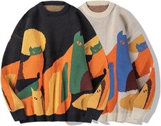 Aelfric Eden Mens Long Sleeve Van Gogh Printed Cable Knit Sweaters Casual Oversized Sweater Pullover Inspo Wallpaper, Textures Fashion, Streetwear Fall, Crazy Fashion, Back To School Clothes, Cat Sweater, Crewneck Vintage, Crewneck Design