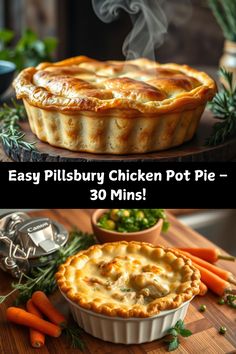 an easy and delicious chicken pot pie is ready to be served in the oven or on the table