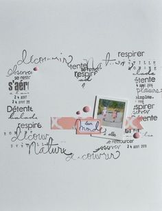 a collage of words written in different languages on a piece of white paper with pink and black ink