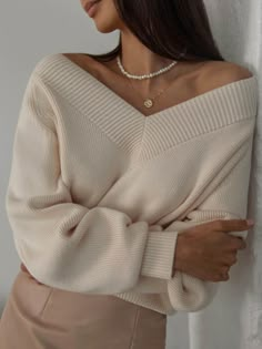 Knitted V-neck Jumper Long Sleeve Women's Pulovers Oversize Sweaters, Rok Midi, Sandal Tali, Oversize Pullover, Women Sweater, Knitted Top, Wide Pants, Pullover Shirt, Online Fashion Stores