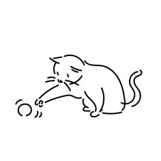 a black and white drawing of a cat playing with a ball