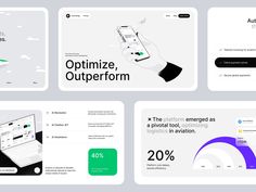 four screens showing different types of webpages, with the text optimize outperform on them