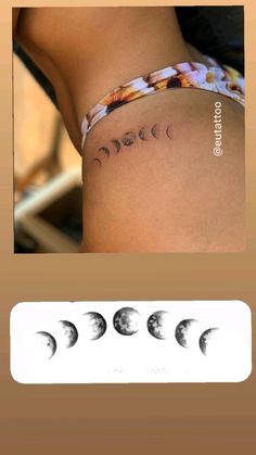 a woman's lower back with phases on her left side and the moon in between them