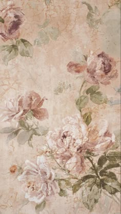 an old wallpaper with flowers and leaves painted on the back in pastel colors