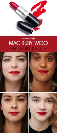 What One-Size-Fits-All Beauty Products Look Like On Four Different Women Ruby Woo Makeup Look, Makeup Ideas Red Lips, Makeup Photography Products, Mac Lipstick Ruby Woo, Mac Ruby Woo Lipstick, Lipstick Looks, Ruby Woo Lipstick, Red Lipstick Looks, Mac Ruby Woo