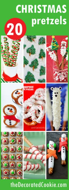 christmas pretzels collage with text overlay that reads 20 christmas pretzels