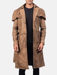 Men's Royson Black Leather Duster Coat Trench Coats For Men, Gothic Trench Coat, Black Duster Coat, Leather Duster, Fallout Posters, Maroon Leather Jacket, Winter Trench