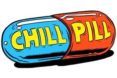 an orange and blue pill bottle with the word chill pill on it's side