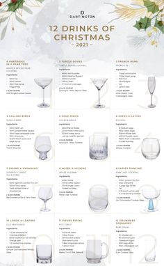 the 12 drinks of christmas in different glasses