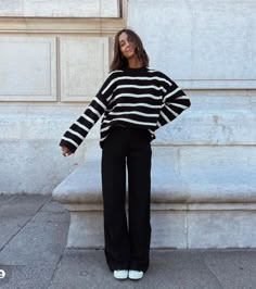 Black Stripe Sweater Outfit, Black And White Striped Jumper Outfit, Black Sweater With White Stripes Outfit, Black White Sweater Outfit, Striped Pullover Outfit, Black Striped Sweater Outfit, Black And White Striped Sweater Outfit, Striped Turtleneck Outfit, White Sweater Outfit Winter