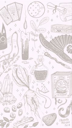 a drawing of various items on a white background