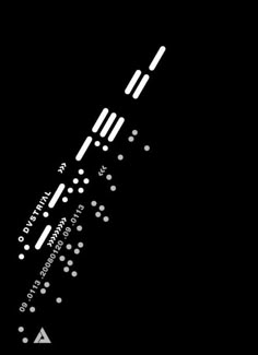 an abstract black and white poster with dots on it's side, in the dark