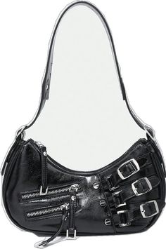 Y2k Style Black Party Bag, Trendy Shoulder Bag For Concerts, Trendy Zipper Closure Shoulder Bag For Concerts, Trendy Shoulder Bag With Zipper Closure For Concert, Y2k Leather Bag With Zipper Closure, Y2k Style Party Shoulder Bag, Edgy Shoulder Bag With Zipper For Concert, Edgy Shoulder Bag With Zipper Closure For Concert, Edgy Leather Bags For Concerts