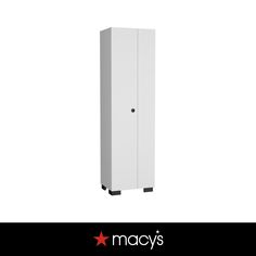 a tall white cabinet with the words macy's on it and an image of a red star