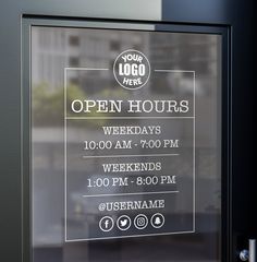 an open hours sign on the front door of a restaurant with information about upcoming events