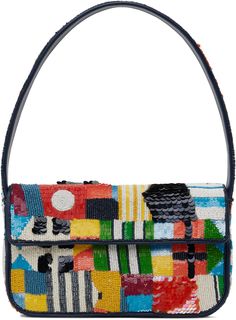 Hand-beaded and -sequinned shoulder bag in multicolor. · Buffed faux-leather trim throughout · Fixed shoulder strap · Magnetic press-stud flap · Logo beaded at back face · Zip pocket at interior · Full satin lining · H6 x W10.25 x D2.25 Supplier color: Sails up Rectangular Multicolor Sequined Shoulder Bag, Staud Tommy Bag, Beaded Shoulder Bag, Press Studs, Leather Trim, Dream Wardrobe, Shoulder Bag Women, Leather Trims, 6 Inches