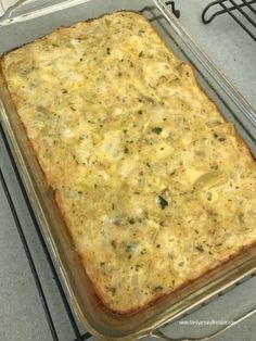 a casserole dish sitting on top of an oven rack