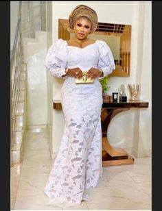 White Lace Dress Styles Nigerian, Lace Dress Styles Nigerian, Muslim Fashion Abayas, Lace Gown Styles Nigerian, African Women Fashion, Aso Ebi Styles Lace, Gown Fitted, White Lace Gown, Fitted Lace Dress