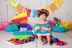 Mexican Fiesta Photoshoot, Fiesta Theme Photoshoot, First Fiesta Photo Shoot, First Fiesta Backdrop, Fiesta One Year Old Party, Mexican Theme Photoshoot, Mexican Baby Photoshoot, Cinco De Mayo Photoshoot Ideas, Encanto Smash Cake