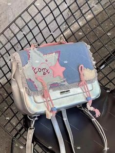 TAVIMART - Star Patchwork Silver Backpack Korean Y2k Denim Sweet Girl Itabag Preppy Student Messenger Bag Trendy Hottie Shoulder Bag Backpack Korean, Korean Y2k, Star Patchwork, Y2k Denim, Sweet Girls, Womens Backpack, Shoulder Bag Women, Brand Names, Bags Women