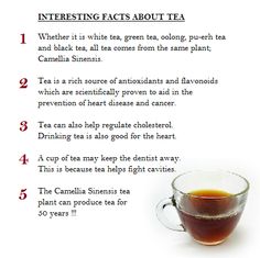 a cup of tea with information about it