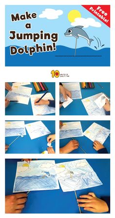 the instructions for how to make a jumping dolphin with paper and pencils on it